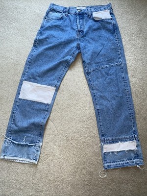 Current Elliott DIY Original Straight Patchwork Jeans size 28 Mojava Button Fly