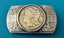 VTG Rare Old Western Starr’s Reno Sterling Silver 1890 Morgan Dollar Belt Buckle