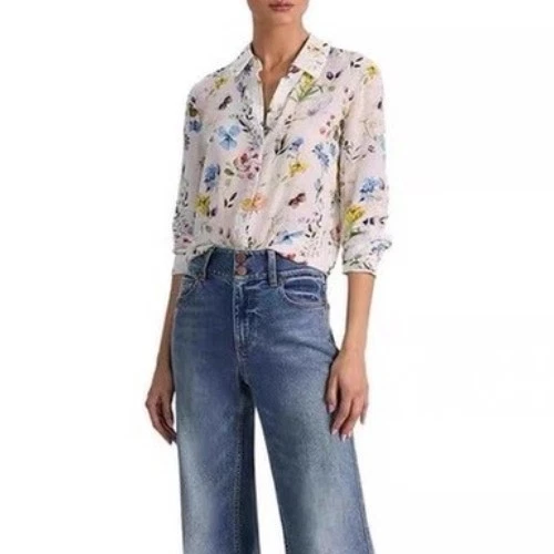 Women's Alice + Olivia.Silk. Collared Floral Blouse Top
