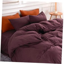 Duvet Cover Set Queen Size Linen Look Queen 90"x90" Burgundy no Comforter 