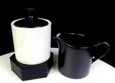 Myott Staffordshire England Porcelain Black & White 3 1/4" Creamer & Sugar 1950s