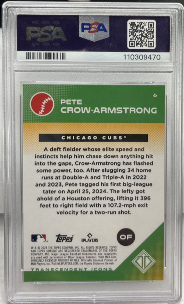 Pete Crow-Armstrong 2024 Topps Transcendent Coll RC Superfractor #d 1/1 - PSA 10 view 2