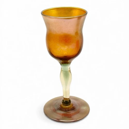 Tiffany Gold Favrile Iridescent Cordial Liquor Glass 2.25" Signed L.C.T. T6106