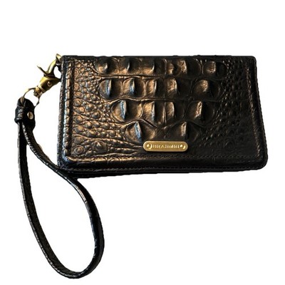 Brahmin Black Wristlet Slim  Debi  Wallet Croc Leather W/Strap - *Needs Repair*