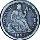 1891 LIBERTY SEATED DIME - 90% SILVER - LAST YEAR OF DESIGN - 17.9 mm - DLS 133