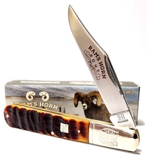 Rough Ryder Grooved Rams Horn Big Daddy Barlow Bone Folding Pocket Knife RR1595