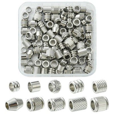 100pcs Stainless Steel European Beads Column & Rondelle Large Holes Beads  DIY