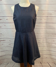 BANANA REPUBLIC Womens Dress 6 Blue Sheath Sheer Stripes Corpcore Cocktail Party