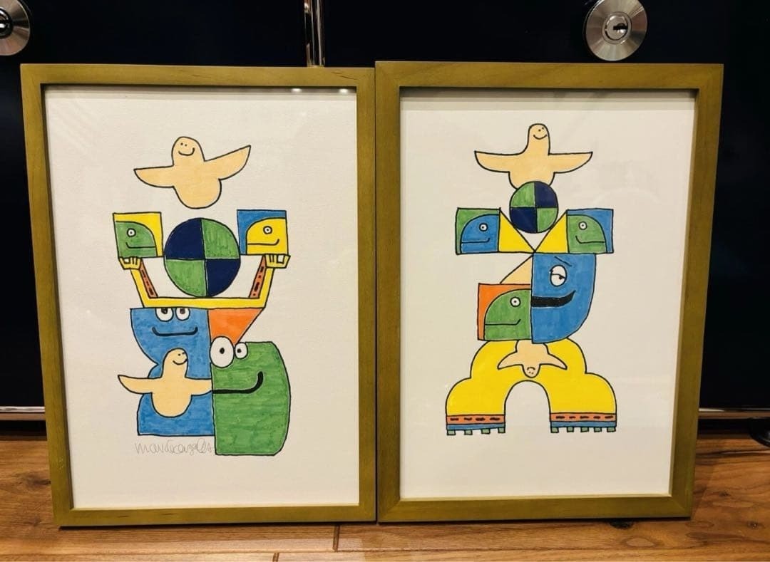 Mark Gonzales  Art  2 Pair   One of a Kind   Original Drawings  Framed   12