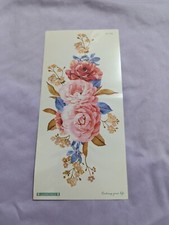 Floral Temporary Tattoo - Pink  Red Roses with Blue Accent Flowers QC-702 