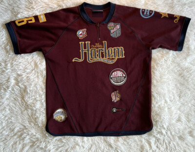 Harlem Globetrotters Jersey Mens Large Burgundy Heavy Patches Short Sleeve
