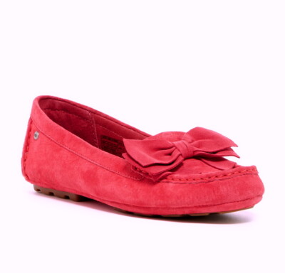 NEW UGG Suede Bow Slip-on Comfort Flat, Red, US 7