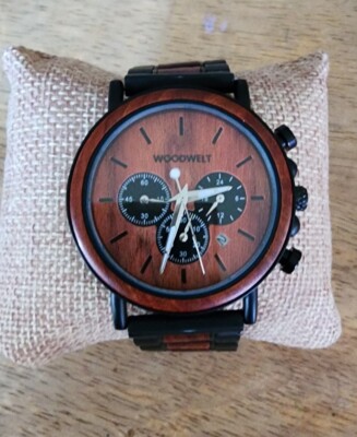 Wood Welt Rustic Mens Wrist watch Black New In Box Sized