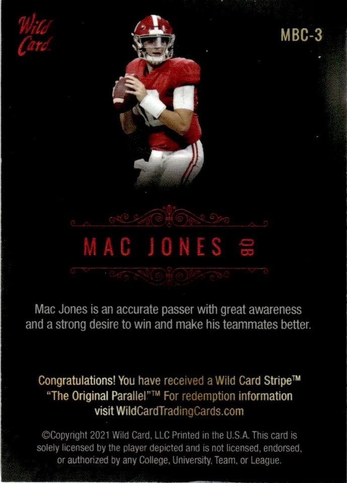 2021 Wild Card Matte White Mac Jones Alabama Crimson Tide #MBC-3 - Image 2 of 2