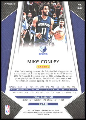 2017-18 Panini Mosaic #52 Mike Conley Prizm R8327 | eBay