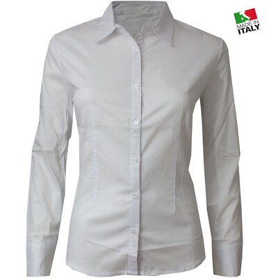 Camicia Donna Bianca Slim Fit Elastica Manica Lunga Cotone Da