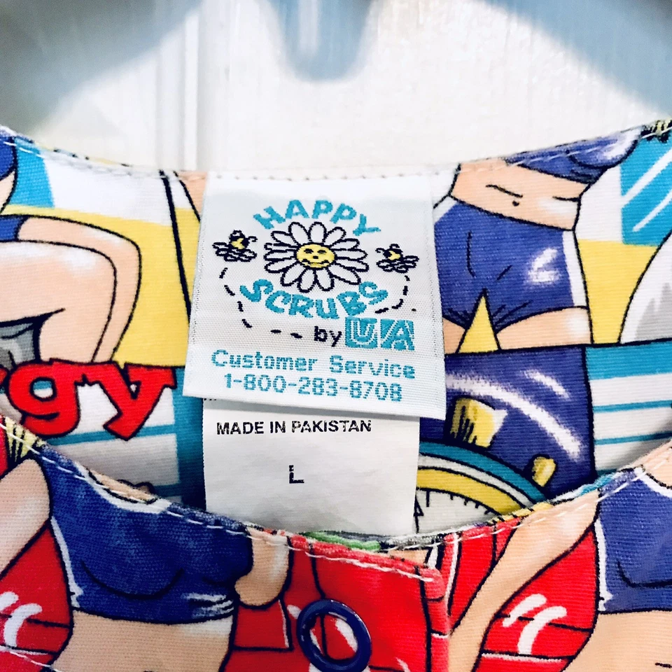 UA Happy Scrubs Womens L Fitness Print Long Sleeve Snap Medical Scrub Lab Coat - Image 4 of 4