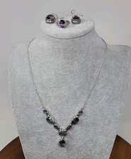 Natural Mystic Topaz 925 Sterling Silver Jewelry Set Ring 7/Earrings/Necklace