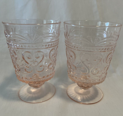 2 ~ PROVENZALE Zafferano ~ HTF Pink Footed Glass Goblets Vintage Hearts Swirl