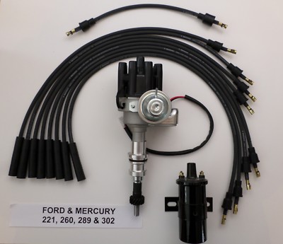 FORD 302 289 260 BLACK Small Female HEI Distributor + 45k Coil + Plug Wires USA