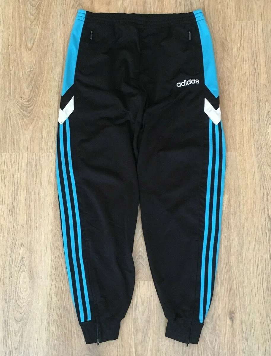 Adidas Originals mens vintage 90s Black Blue Tracksuit Track Pants size D7  (L)