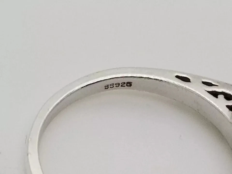 ANILLO DE TRES PIEDRAS PLATA ESTERLINA DIAMANTE GENUINO Y ZAFIRO AZUL ~HERMOSO Foto 3 de 4