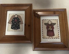 Vtg PIER ONE Framed Folk Art Angels, Country, Farmhouse, Primitive Decor