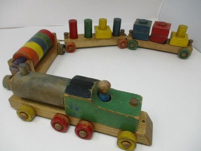 Vintage Wood Train Set with Locomotive 