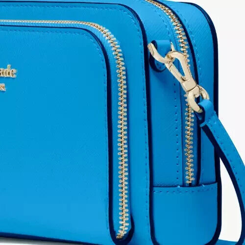 Kate Spade Dual Zip Around Crossbody Bag Blue Leather Purse Kate Spade Dual Zip Around Crossbody Bag Blue Leather Purse
