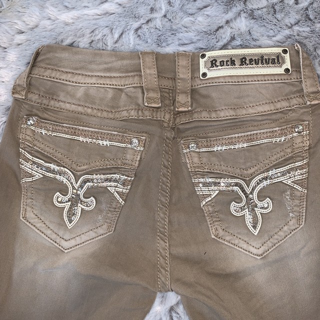 tan rock revival jeans