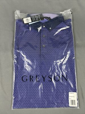 Greyson Golf Shirt Polo Mosquito Print Large Night Fall Purple NWT MSRP $118