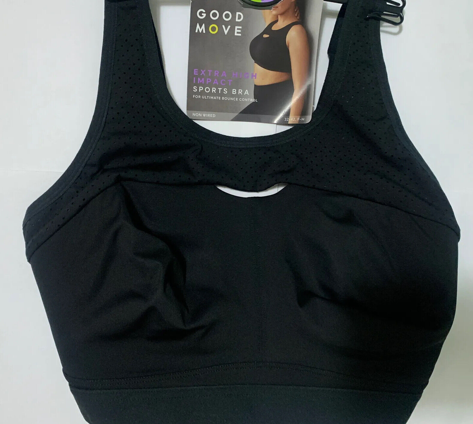 ex M&S GOODMOVE NON WIRED EXTRA HIGH IMPACT Sports Bra In BLACK