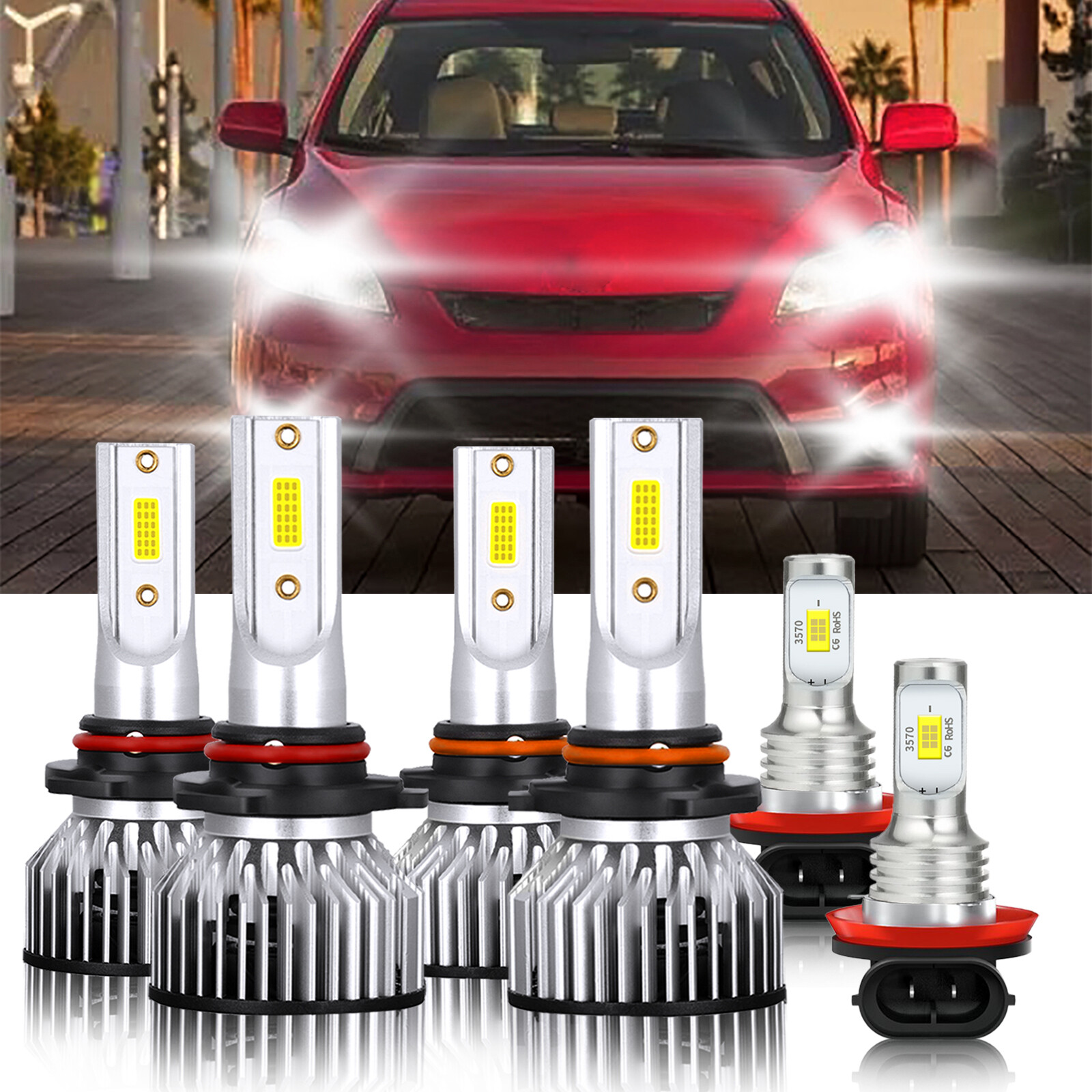 6x LED Headlight Bulbs Combo kit Fog Light white For Toyota Matrix 2009-2014