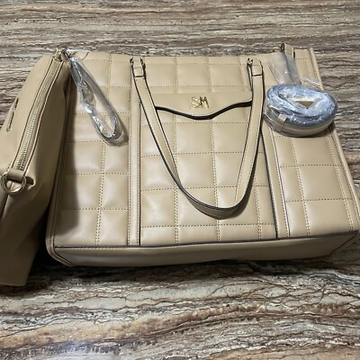 Steve Madden Bag Large 15” Camel Quilted Tote Bag w/ Crossbody