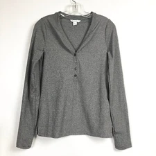 Athleta Womens Small Uptempo Ribbed Henley Top Gray Knit Active Shirt 981737