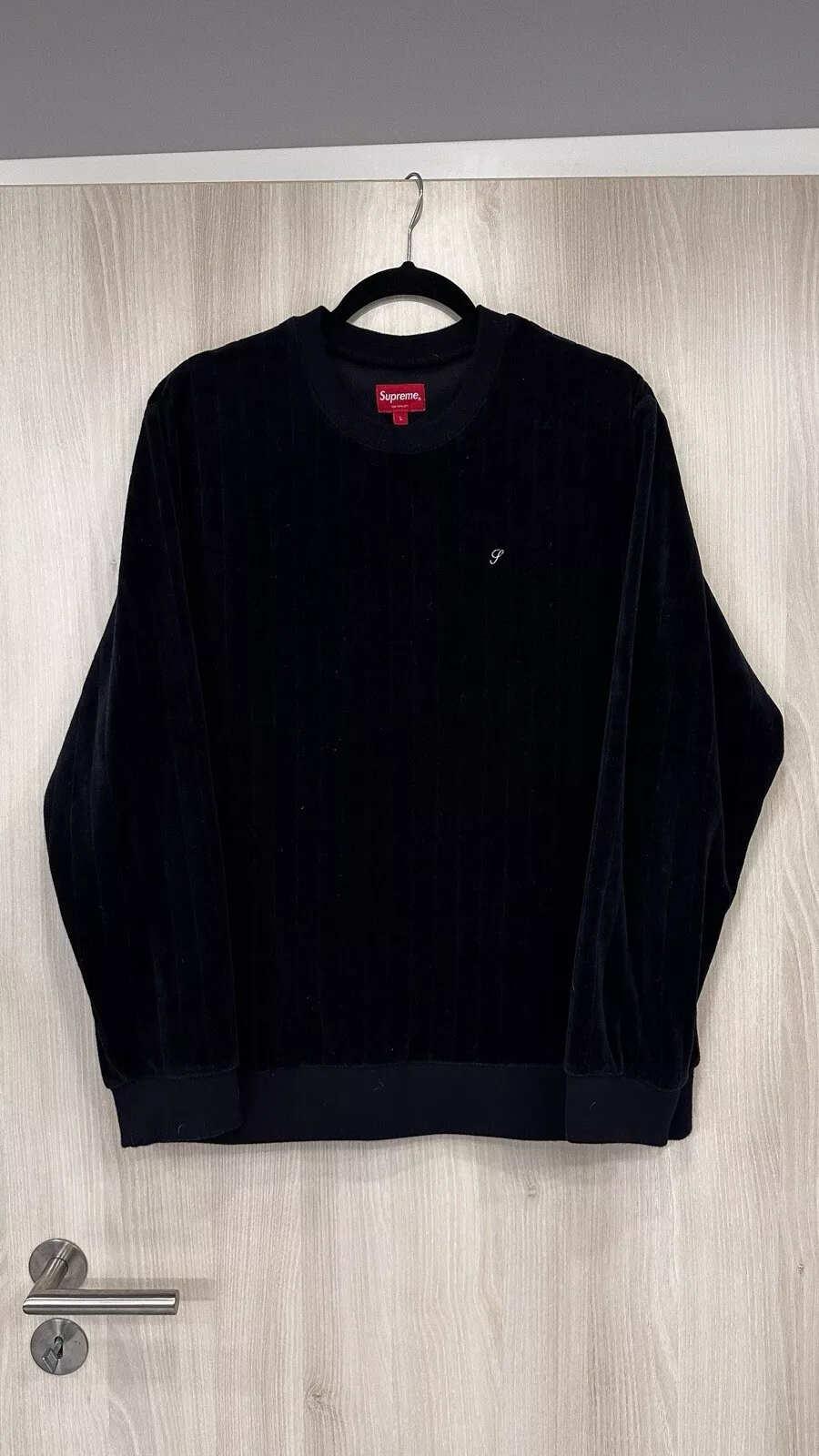 Sweat shirt homme Supreme grand velours léger col rond noir