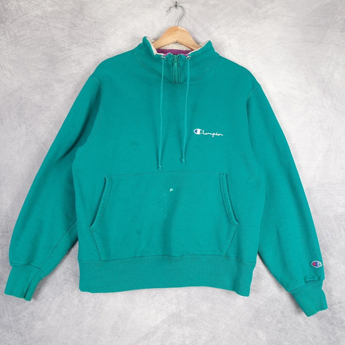 Vintage Champion 1/4 Zip Sweatshirt Womens Large Teal Purple
