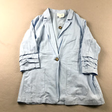 Halston Coat Womens Xl Blue Linen Blend Collared Long Sleeves Jacket Nwt