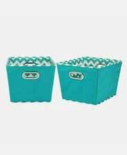 NEW Household Essentials Decorative Storage Bins Medium Aqua Chevron 2Pack