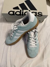 New Adidas VL Court 3.0K Women  s 8/Men  s 6.5/Youth 6.5 Light Blue Suede Sneakers