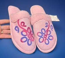 Y2K Pink Floral Womens Slippers Size 7-8 Felted Embroidered Dainty Cute NWT