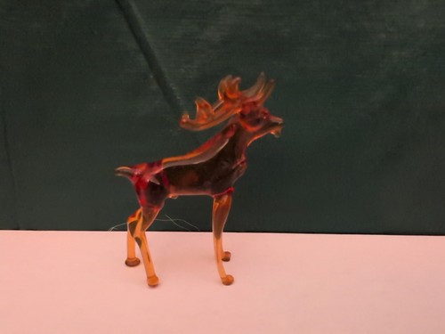 Vintage Miniatur Glas Elch/Hirsch Figur männlich bernsteinfarben mundgeblasen Kunstglas  - Bild 1 von 24