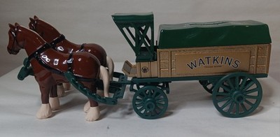 Ertl Collectibles Metal Die Cast Horses and Wagon, ''Watkins Trade Mark'', New