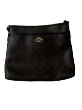 Coach Signature File Crossbody Leather Bag Brown Black Purse