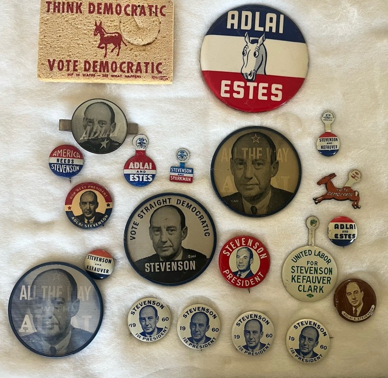 Lot Of 21 Adlai Stevenson Estes Sparkman Pins Buttons Pinbacks 