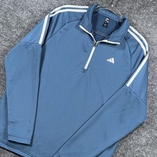 Adidas Men s Medium Blue 3 Stripe French Terry 1/4 Zip Pullover NEW