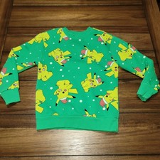 Pokemon Christmas Green Sweatshirt Santa Hat Pikachu - Size XS