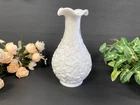 Vintage Westmoreland Loganberry Vase Milk Glass Bramble Maple Leaf Marked