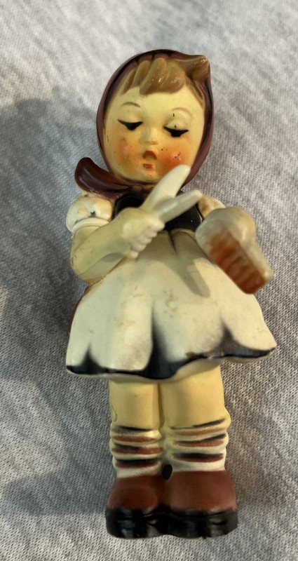 Hummel Style Hard Plastic Christmas Ornament 4" Girl Figurine 