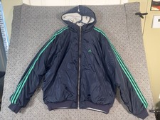 Vintage Adidas Reversible Hooded Jacket Men's Sz XL Blue Green Trefoil Big Logo
